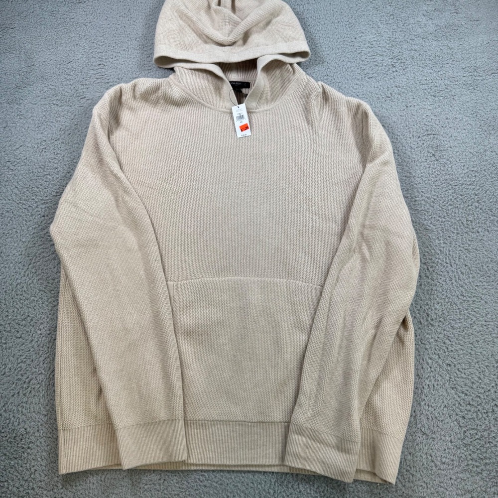 Banana Republic Mens XXL Beige Textured Cotton Knit Pullover Hoodie